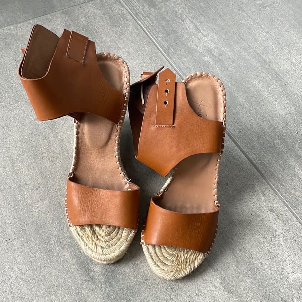Joie Brown Palo Leather Espadrille Wedge Sandals